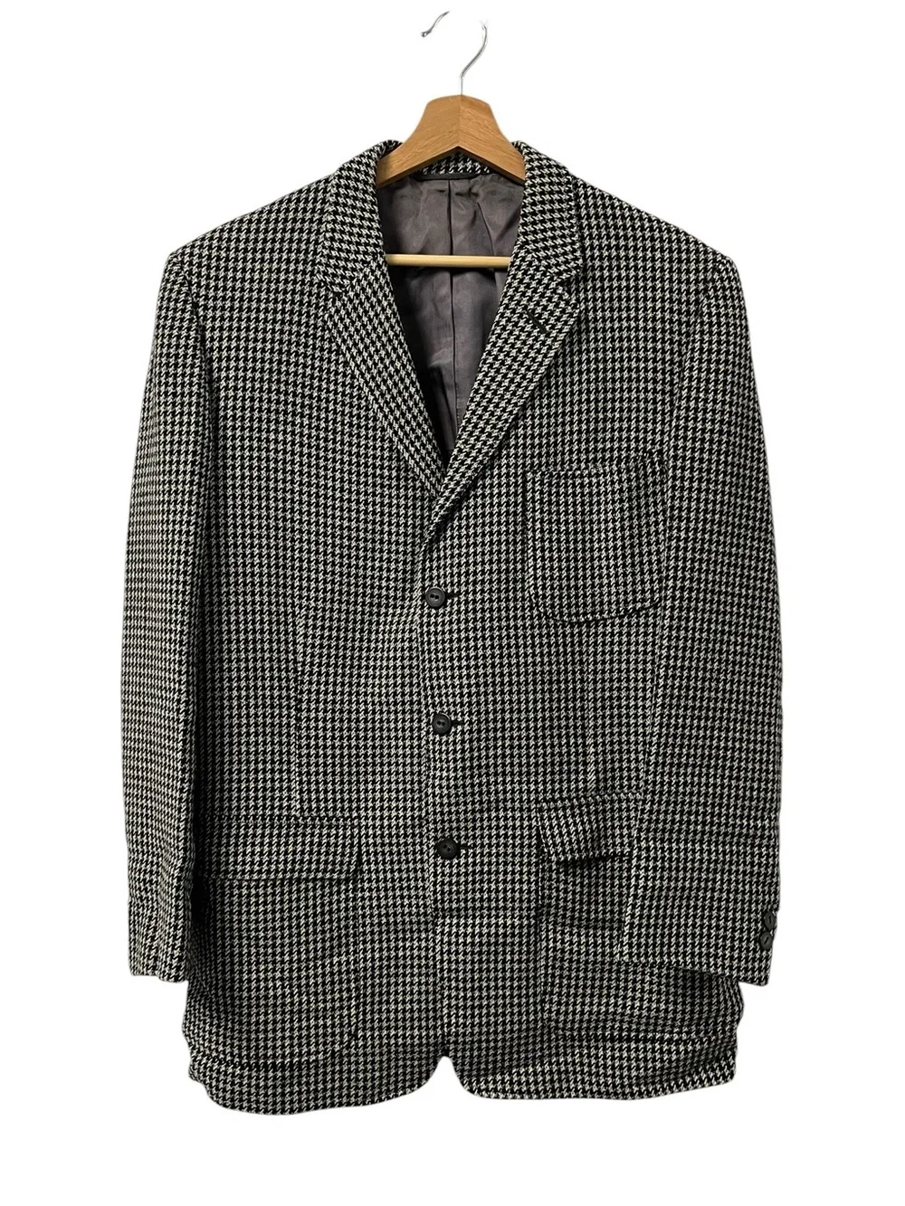 Vintage Hart Schaffner Marx Houndstooth Wool Blazer Sport Coat 44R M/L
